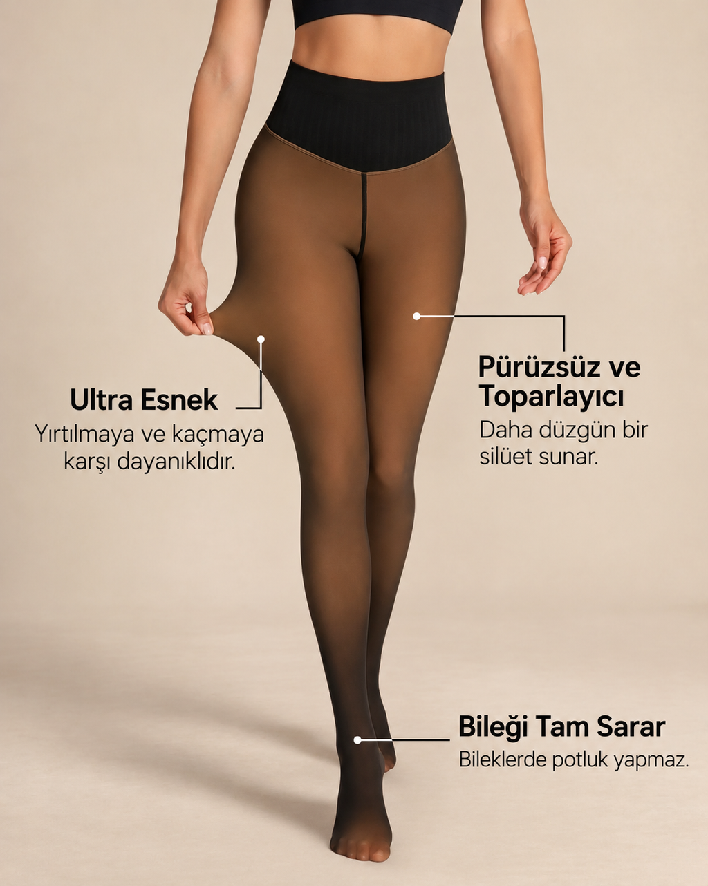 IRAZIA ThermoSkin™ İçi Polarlı Ten Görünümlü Termal Külotlu Çorap